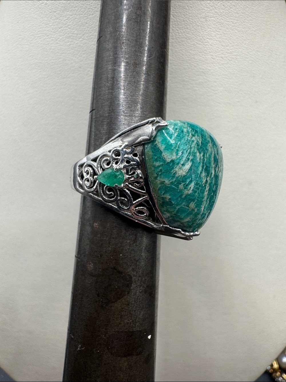 Sterling Silver Teal Amazonite Statement Ring size 7